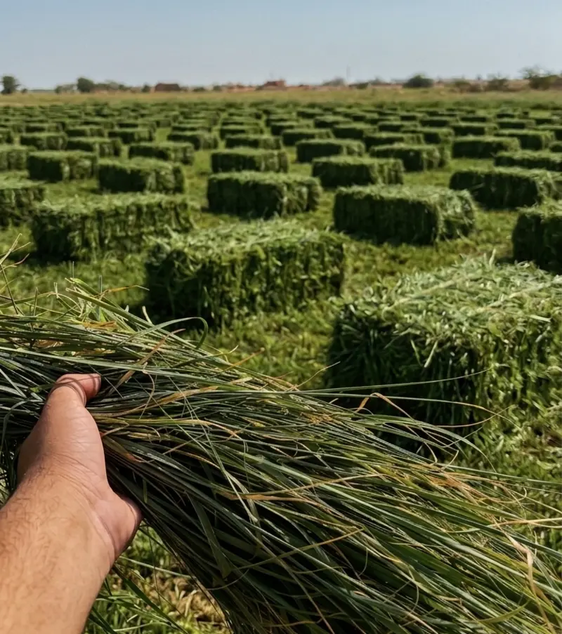 Lushway farmland with hay bales